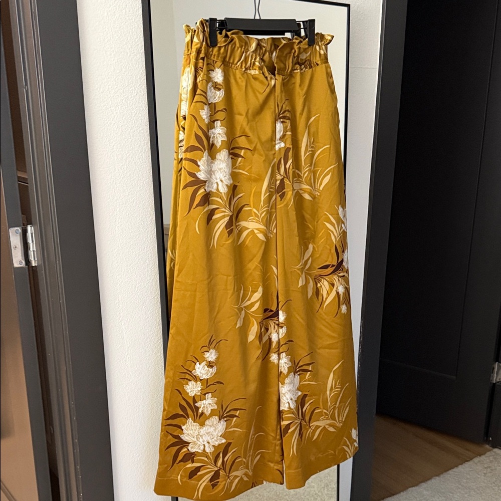 Floral Mustard Wide Leg Satin Pants